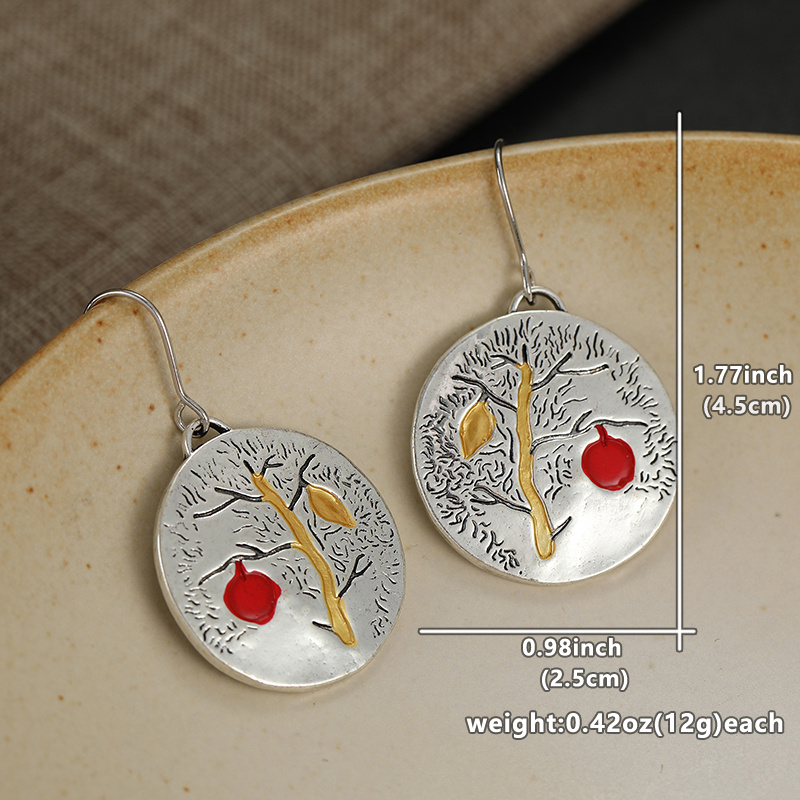 Exquisite Round Drop Earrings with Tree Patterns